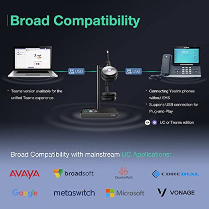 Yealink WH62 Mono UC Wireless Noise Canceling Headset - Connects and Works with USB Enabled Deskphones, Computers and Softphones. (Renewed)