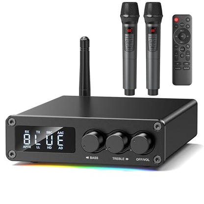 M12 Pro Pre Bluetooth 5.2 Transmitter Receiver for TV,Home Stereo,BT Headset,Low Latency HD Bluetooth Audio Decoder Adapter with Display,RCA,AUX,Coaxial,Optical Inputs/Outputs (M12 Pro 2Mics) - style: MIC