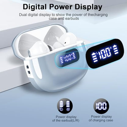 Wekily Wireless Earbuds, Bluetooth 5.3 Headphones with LED Power Display, 2025 New Wireless Earphones, HiFi Stereo,4 ENC Noise Cancelling Mic, 48H Playtime Mini Case IP7 Waterproof for iOS Android - color: Azure