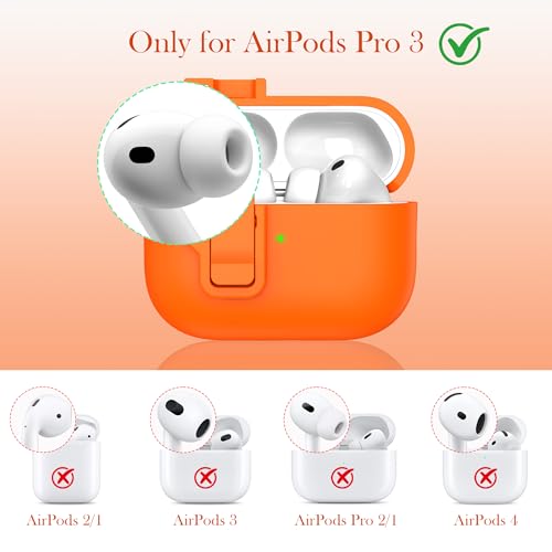 R-fun for AirPods Pro 3 Case Liquid Silicone with Lock, Orange | Magnetic Lid, Compatible with Apple AirPods Pro 3rd Generation with Strap & Cleaner Kit, MagSafe Compatible - color: C-Orange