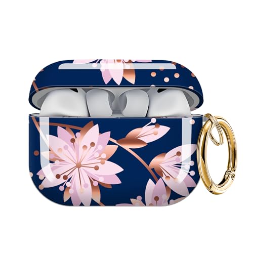 for AirPods Pro 3 Case (2025), Cute Cover Compatible with AirPod Pro 3rd Generation Shell with Rose Gold Keychain Earbuds Case for Women（Pink Flowers） - color: pink flowers