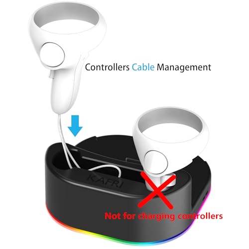 KAFRI Charging Dock for Meta/Oculus Quest 3/3s/2 Headset, VR Accessories Charger Station with RGB Light, Display Stand and 2 USB C Charger for Head Strap or Other Devices, Gamer Gift for Men Boyfriend