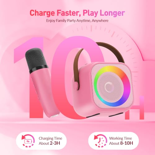 Mini Karaoke Machine with 2 Wireless Microphones for Kids Adults,Portable Bluetooth Karaoke Speaker with Party Lights,Christmas Birthday Gifts for Girls Ages 4, 5, 6,7, 8, 9, 10,12+ Family Home Party - color: Hotpink