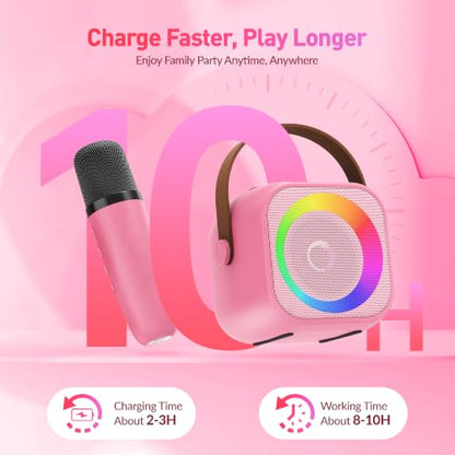 Mini Karaoke Machine with 2 Wireless Microphones for Kids Adults,Portable Bluetooth Karaoke Speaker with Party Lights,Christmas Birthday Gifts for Girls Ages 4, 5, 6,7, 8, 9, 10,12+ Family Home Party - color: Hotpink