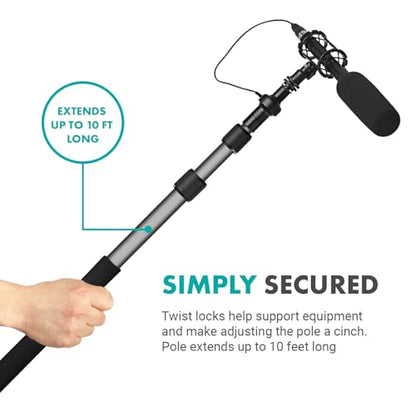 Movo XLR Shotgun Microphone & Boom Pole Kit – Professional Location Sound Recording Bundle with Shotgun Mic and Boompole with Internal XLR Cable for Filmmaking, ENG, and Broadcast Audio