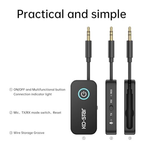 Bluetooth 5.4 Transmitter Receiver, 2-in-1 Wireless Audio Adapter with Dual Link for 2 Headphones, 3.5mm Aux Jack for TV, Airplane, Car, PC, Gym, Home Stereo, Nintendo Switch