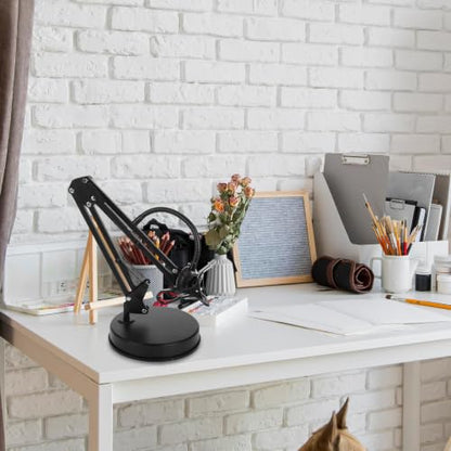 Adjustable Microphone Desk Stand with Stable Arm Supports and 3/8" Thread, Metal and Plastic Low Profile Mic Table Stand for Recording and Voice Recognition