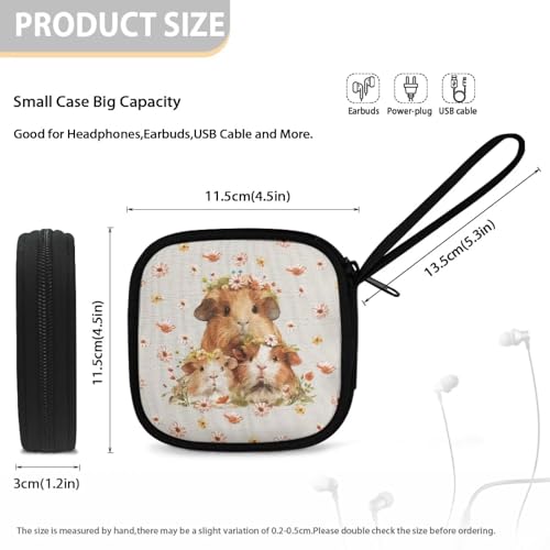 Small Earbuds Bag Lightweight Headphone Storage Bag Portable Headset Carrying Pouch with Inner Mesh Pocket - Guinea Pig and Daisy - color: Guinea Pig and Daisy