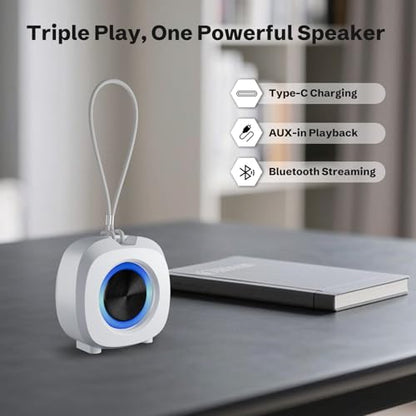 PEICHENG Speaker, Small Portable Bluetooth Wireless IPX5 Waterproof Shower Speaker,Loud Stereo Sound Deep Bass,Dual Pairing, RGB Lights,Long Playtime for Outdoor Party, Great Gift,1PC (White) - color: White