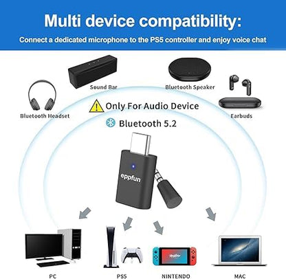 eppfun USB C Bluetooth Adapter for ps5/PS4, Dual Connection Wireless Audio Adapter Low Latency Dongle with 3.5 mm Analog Mic for PC, Mac, Phone