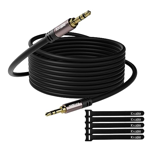 Kxable 3.5mm Aux Cable 35 Feet, Long Male to Male Auxiliary Audio Cord, Preminun Gold Plated Compatible with Headphones, iPods, iPads, iPhones, Home/Car Stereos with 5 Cable Ties - size: 35 Feet