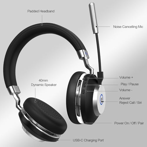 Wantek Wireless Headset with Microphone for Work,Bluetooth Headphones with Noise Cancelling Microphone,USB Dongle&Mic Mute for Home,Office,Call Center,Computer,PC,Laptop - color: Ultra Black