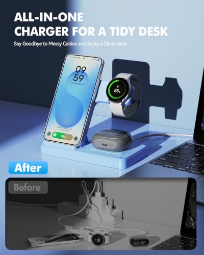 3-in-1 Charging Station for Samsung, Foldable Wireless Charger Stand | Android Phone and Watch Charger for Samsung S26/S25/S24/S23/S22/S21, Note 20/10, Z Fold 6/5, Galaxy Buds and Watch-Blue - color: Blue