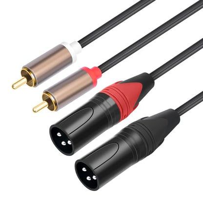 RCA to XLR HiFi Audio Cable 16 Feet, 2 RCA Male to 2 XLR Male, Black with Red/Black Tail, 4N OFC Wire and Gold-Plated Conductors for Amplifier, Mixer, Microphone - size: 16FT, style: 2 RCA Male to 2 XLR Male