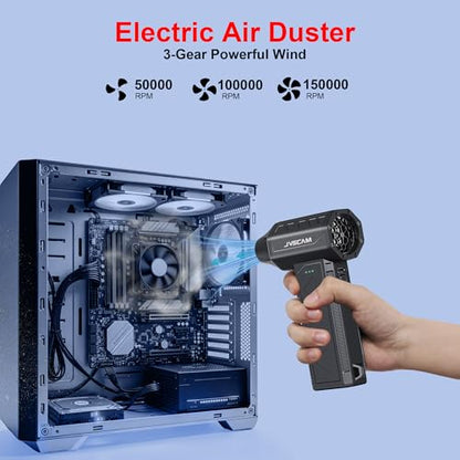 Compressed Air Duster&Vacuum Cleaner, 3-in-1 150000RPM Cordless Air Blower | Car Vacuum Cleaner with Brushless Motor Rechargeable 3-Speed,multiple nozzles for Computer Keyboard Home, Storage Bag Sealing
