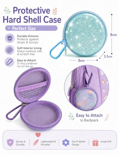 2-Pack Teens Wired Earbuds with Glitter Skyblue Case, School Headphones | GOGOSINIS 2-pack Wired Student Earbuds with Glitter Skyblue case, 3.5mm Headphones,Mini Carabiner Clip for School Backpacks - color: Diamond Blue
