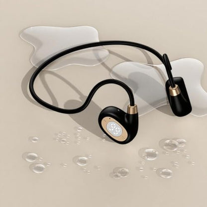 IHAO Open Ear Air Conduction Headset Wireless Bluetooth Sport Headphones with Mic Earphone Lightweight Painless Wearing Sweatproof Earpiece Stereo Earphone for Running Hiking Bicycling-HY 30 Black - color: HY 30 Black