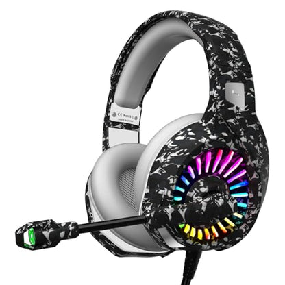 ZIUMIER Wired Camo Gaming Headset for PC, PS5, PS4, Xbox Series X|S | 노이즈 캔슬링 마이크, LED RGB 조명, 50mm 드라이버, 3.5mm 오디오 잭, 소프트 메모리 폼, 멀티 플랫폼 헤드폰 - color: 카모플라주