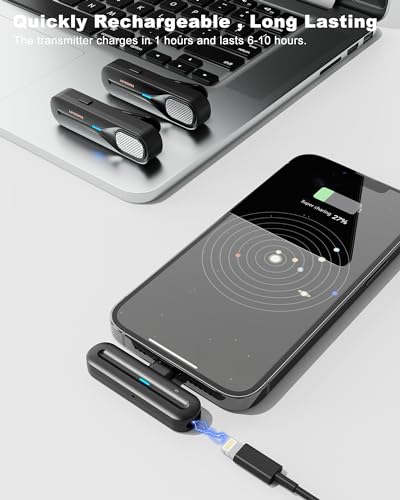 P Panoraxy Wireless Lavalier Microphone for iPhone iPad, 2 Pcs Professional Mics with Charging Case for Record Interview, Vlogs, Podcast, Live Streaming - size: Lighting