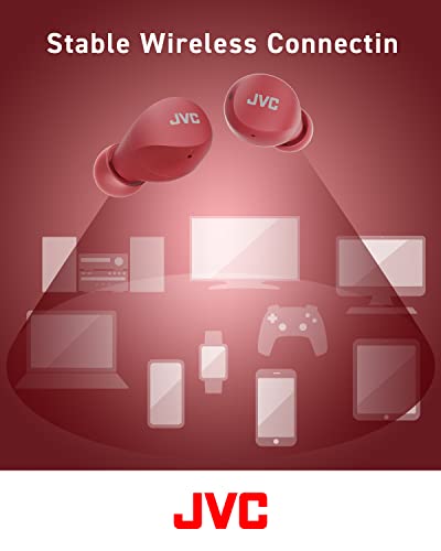 JVC Compact and Lightweight Gumy Mini True Wireless Earbuds Headphones, Long Battery Life (up to 23 Hours), Sound with Neodymium Magnet Driver, Water Resistance (IPX4) - HAA6TR (Red) - color: Red, size: Compact