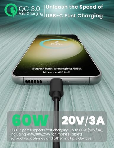 Charger Compatible with Samsung Galaxy Watch 7/Ultra/FE/6/6 Classic/5 Pro/4 Classic/3/Active 2/Active 2 in 1 USB to USB C Charger Cable for Galaxy Watch Phone Tablet Earphone etc.