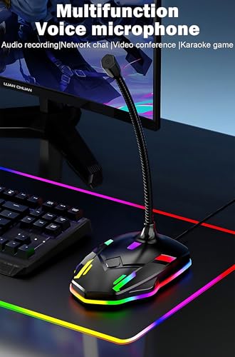 USB Computer Microphone with Mute Button&RGB Glowing Light Compatible with PC Laptop Desktop Win/Mac PS4/5,Play&Plug Gooseneck Microphone,Ideal Condenser Mic for Game,Podcast,Vocal,YouTube-M9