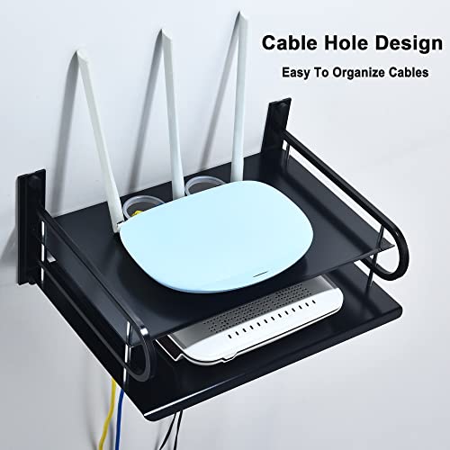 2-Tier Metal Floating Wall Shelves for AV TV Box Console, 12x9.8 Inch | Sturdy Aluminum Double Shelf, Holds Apple TV Roku Router Projector, Rust-proof, No-Drill Option, for Living Room Game Room - color: 2 Layers-large-1pcs