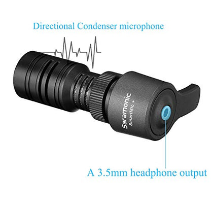 TRRS Plug and Play Directional Microphone, Saramonic Video Shotgun Mic with Monitor for iPhone8 7 6 Android & Windows Smartphones,for Youtube,Interview,Studio,Video Recording,Vlog,Noise Cancelling Mic | Cardioid directional microphone with 3.5mm TRRS plug