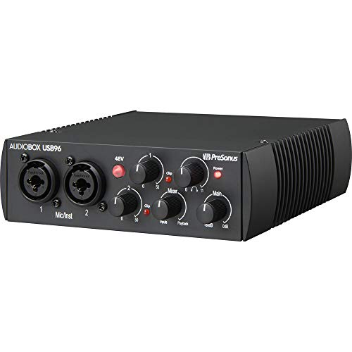 Presonus AudioBox 96 Audio USB 2.0 Recording Interface and Studio One Artist Software kit with Condenser Microphone Shockmount, and XLR Cable (Black)