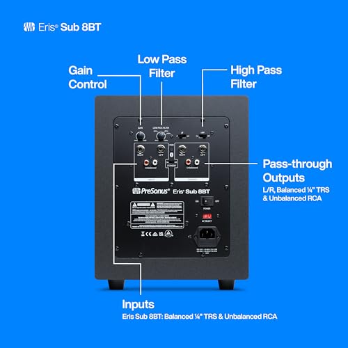 PreSonus Eris Sub 8BT — 8" Inch Powered Subwoofer, Powered Sub, Active Subwoofer, Wireless, Bluetooth, Home Audio, Bass Speaker, Home Theater, Music Production, Gaming | Active Subwoofer, Wireless, Bluetooth, Home Audio, Bass Speaker, Home Theater, Music