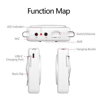 Mini Voice Amplifier with Microphone Headset, Portable Speaker with Mic | Quick Charging Amplifier, Wired Headset Microphone with Speaker for Teachers, Training, Meeting, Tour Guide, Yoga, Classroom - color: White