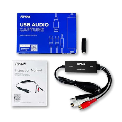 USB 2.0 Audio Capture Card for Windows 10/8.1/8/7 and Mac OS 10.14-Audio Grabber for Vinyl Cassette Tapes to mp3 Converter