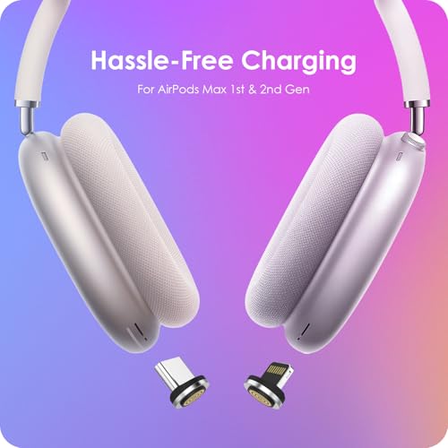 Headphone Charging Station for AirPods Max 1 & 2 - Magnetic Charger Dock with Lightning & USB-C Connectors, LED Indicator, Easy Drop-in Charging (Purple) - color: Purple