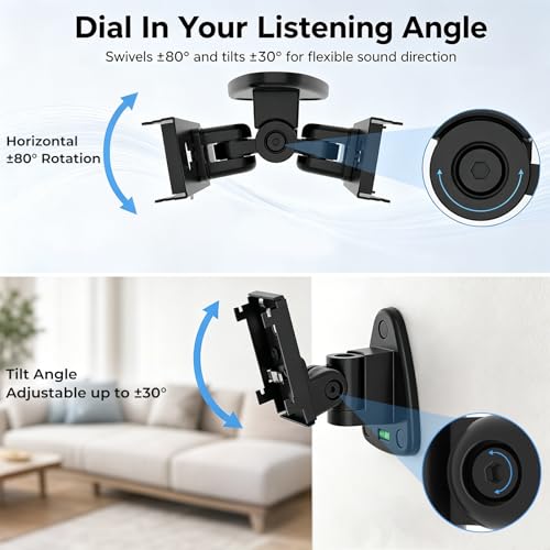 Upgraded 2 Packs Speaker Wall Mount for Bose Speaker Wall Mount Brackets for Bose WB-50, WB-50 Series II, Lifestyle, Soundtouch Series Swivel 80° Tilt 30° Adjustment Black