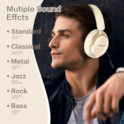 B8 Bluetooth Headphones Over Ear, 6 EQ Music Modes and 50H Playtime Deep Bass Wireless Headphones with Mic, Lightweight Folding HiFi Stereo Headset for iPad/Travel/Tablet/PC/Home Beige White - color: Beige White