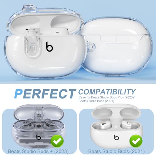 for Beats Studio Buds/Studio Buds Plus Case Cover with Lock, Clear | Protective Cover for New Beats Studio Buds + Wireless Earbuds Case with Keychain & Cleaner Kit (2021/2023) - color: Clear+P