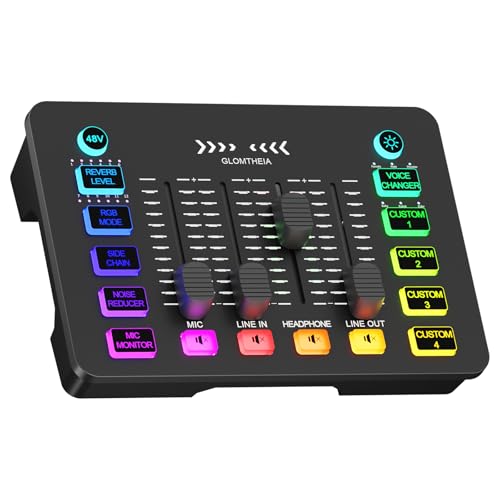 Gaming Sound Board Audio Interface Voice Changer for PC PS4 PS5 Streaming Mixer Soundboard Compatible with XLR Condenser/Dynamic Microphone