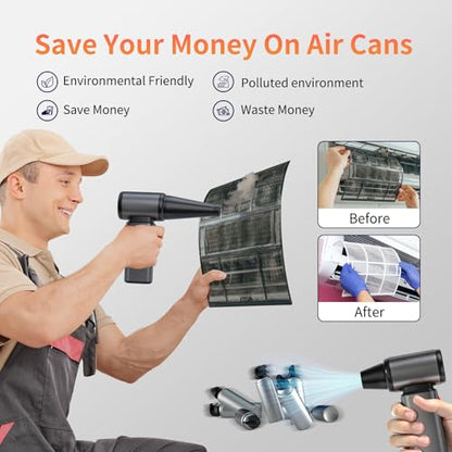 Compressed Air Duster, Stepless Speed Electric Air Duster, Metal Shell Air Blower with Brushless Motor, 120000 RPM Keyboard Cleaner Replaces Canned Air for Outdoors, Car, Home Cleaning