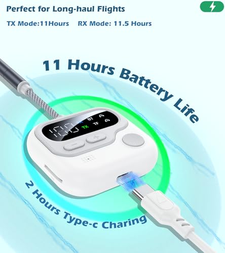 KAIY Airplane Bluetooth Transmitter for TV to Headphones | 2-in-1 Bluetooth Audio Adapter with Screen Volume Knob, Dual 3.5mm AUX Jack Adapter to Headphones or Car Stereo