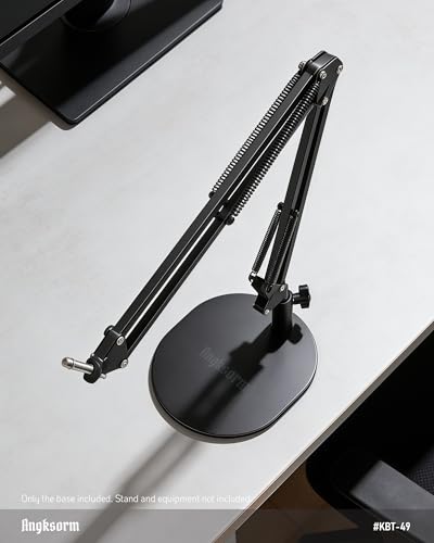 Low Profile Mic Stand Base, Weighted Desk Mount, 12mm Socket, 5/8-27 Thread | 600 g metal plate with a 12 mm arm socket and padded underside for compact desktop microphone and boom arm setups - size: KBT-49 Metal Base