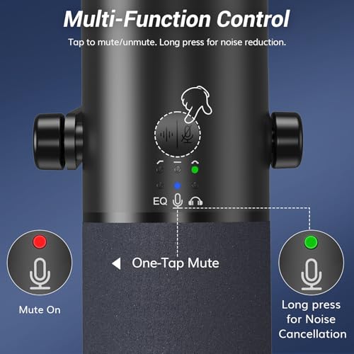 TONOR Dynamic Podcast Microphone for Studio, Cardioid XLR/USB Mic, AI Noise Cancellation, Tap Mute, 3.5mm Headphone Jack for Monitoring, Volume Control, Microfono with Desktop Stand, Black, TD510 AIR