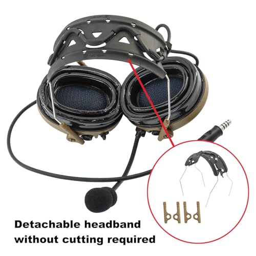 TAC300 Noise Cancelling Tactical Headset, Detachable Headband, 2Pin PTT for Airsoft Hearing Protection - color: Coyote Brown