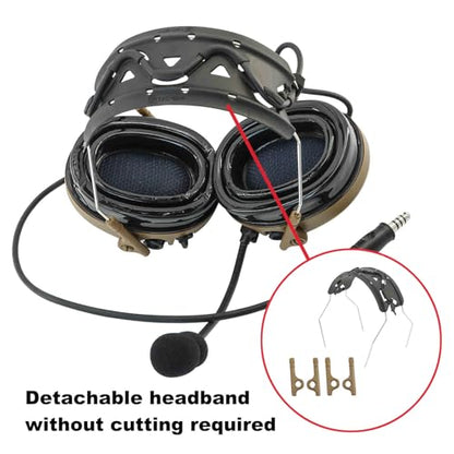 TAC300 Noise Cancelling Tactical Headset, Detachable Headband, 2Pin PTT for Airsoft Hearing Protection - color: Coyote Brown