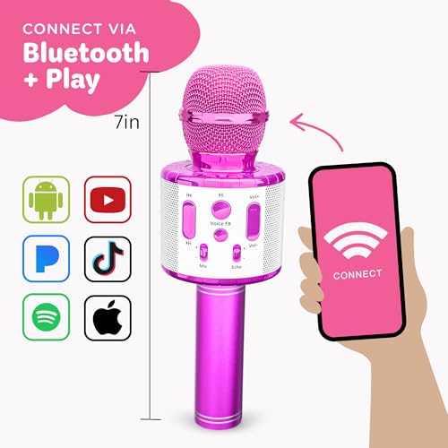 Move2Play, Kids Karaoke Microphone | Includes Pre-Loaded Songs & Bluetooth | Kids Birthday Party Gift | Toy for All Ages 2, 3, 4, 5, 6+ Year Old Girls, Boys & Toddlers - color: White/Pink