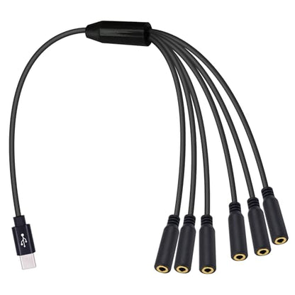 Poyiccot USB C to 3.5mm Micphone Adapter, 1 to 6 Ways USB C to 3.5mm TRRS Female Headphone Audio & Mic Jack Splitter Cable Compatible with Micphone, Speaker, Galaxy, MacBook, 30cm/1ft - style: 1 to 6 ways