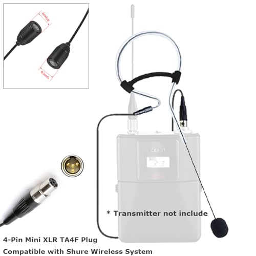 Black Single Earset Headset Microphone Compatible with Shure - style: Mini XLR TA4F Plug Compatible with Shure Only