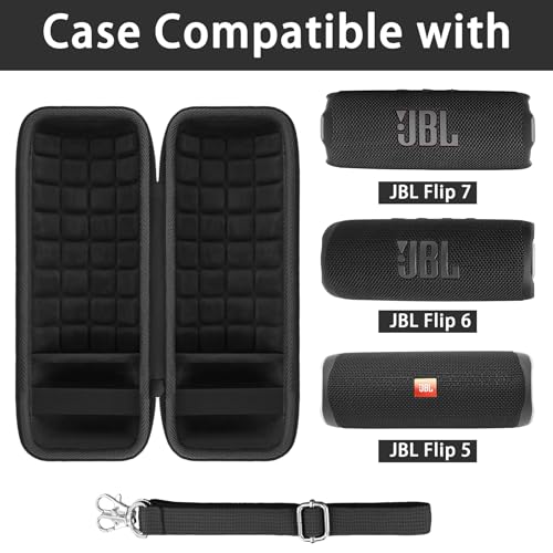 co2CREA Hard Travel Case for JBL Flip 7/6/5/4 Speaker, Black - color: Black Case + Inside Black
