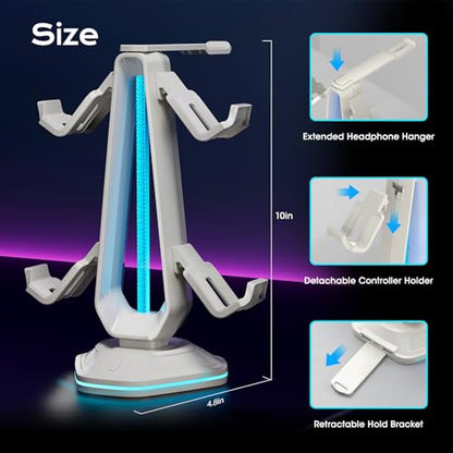 Saitake RGB Controller Stand with 9 Light Modes,Controller Holder with 2 USB Ports,Headphone Holder Suitable for All Headphones and Controller (White) - color: White