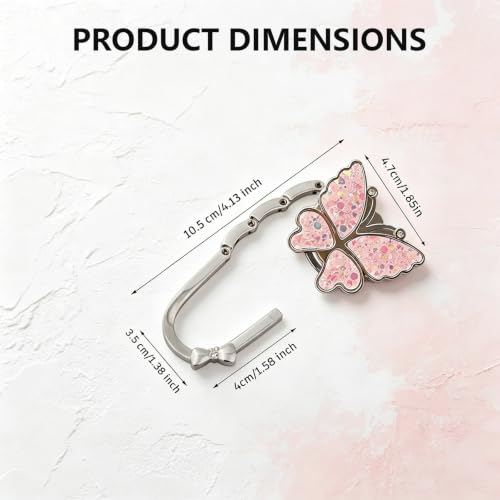 Chedin Pink Butterfly Under Desk Bag Hook,Adjustable Table Side Hanger