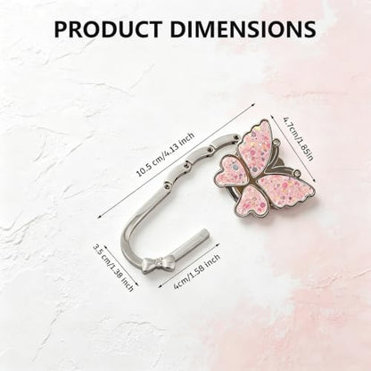 Chedin Pink Butterfly Under Desk Bag Hook,Adjustable Table Side Hanger